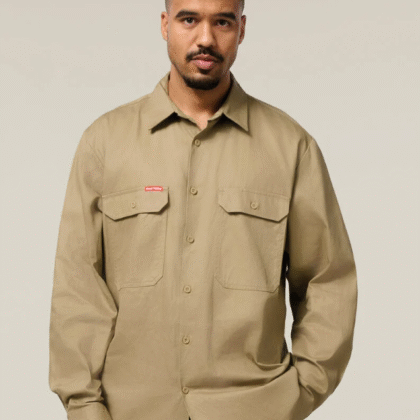 Long Sleeve Open Front Cotton Drill Shirt