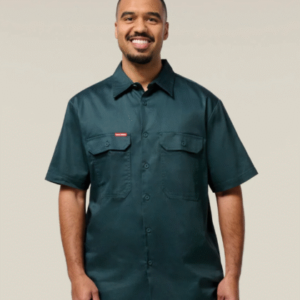 Short Sleeve Open Front Cotton Drill Work Shirt
