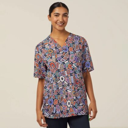 Indigenous Design Scrub Top - Water Dreaming