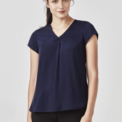 Womens Kayla V-Neck Pleat Blouse