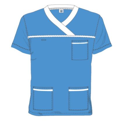 Theatre Top Y neck, contrast detailing to 3 pockets, neck and chest