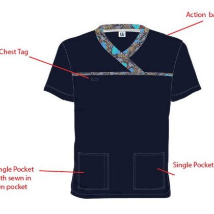 Unisex Scrub Top with Neck and Chest Contrast 2 pockets 1 pen pocket RHS