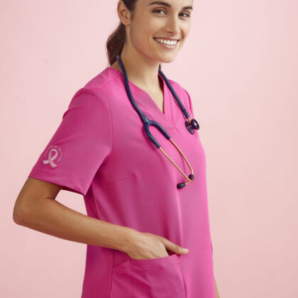 NBCF - Womens Pink V-Neck Scrub Top