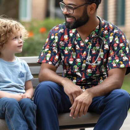 Unisex Christmas V-neck Scrub Top