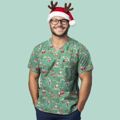 Unisex Christmas V-neck Scrub Top