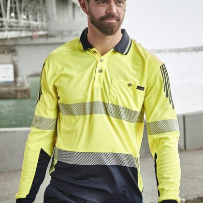 Mens Hi Vis Flux Segmented Long Sleeve Polo