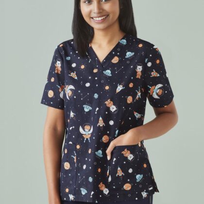 Space Party Womens Scrub Top