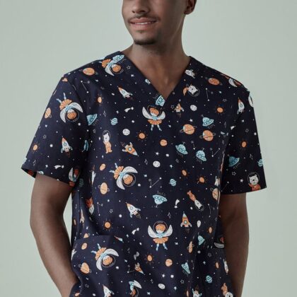 Space Party Mens Scrub Top