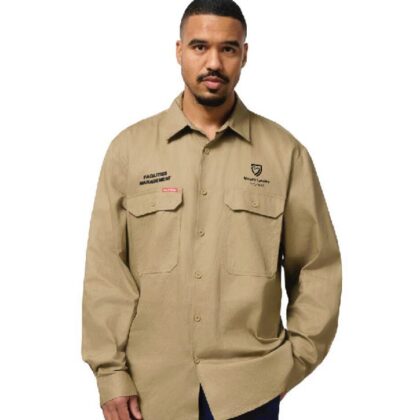 Open Front Cotton Drill Long Sleeve Shirt - Mt Lawley