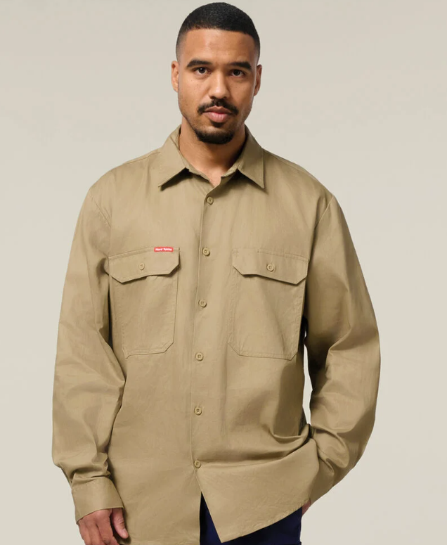 Long Sleeve Open Front Cotton Drill Shirt