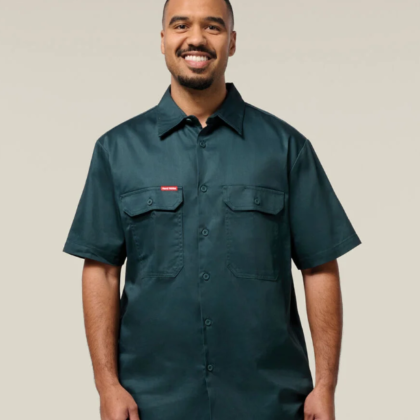 Short Sleeve Open Front Cotton Drill Work Shirt