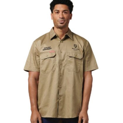 Open Front Cotton Drill Short Sleeve Shirt - Mt Lawley