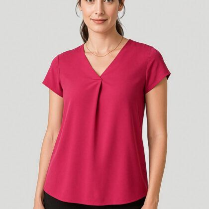 Womens Kayla V-Neck Pleat Blouse