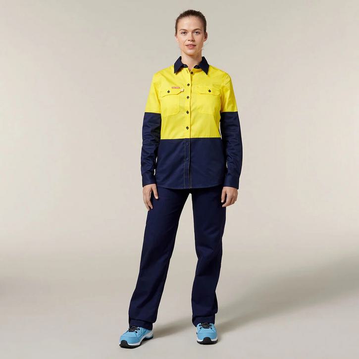 Womens Core 2 Tone Hi-Vis Vented Long Sleeve Shirt